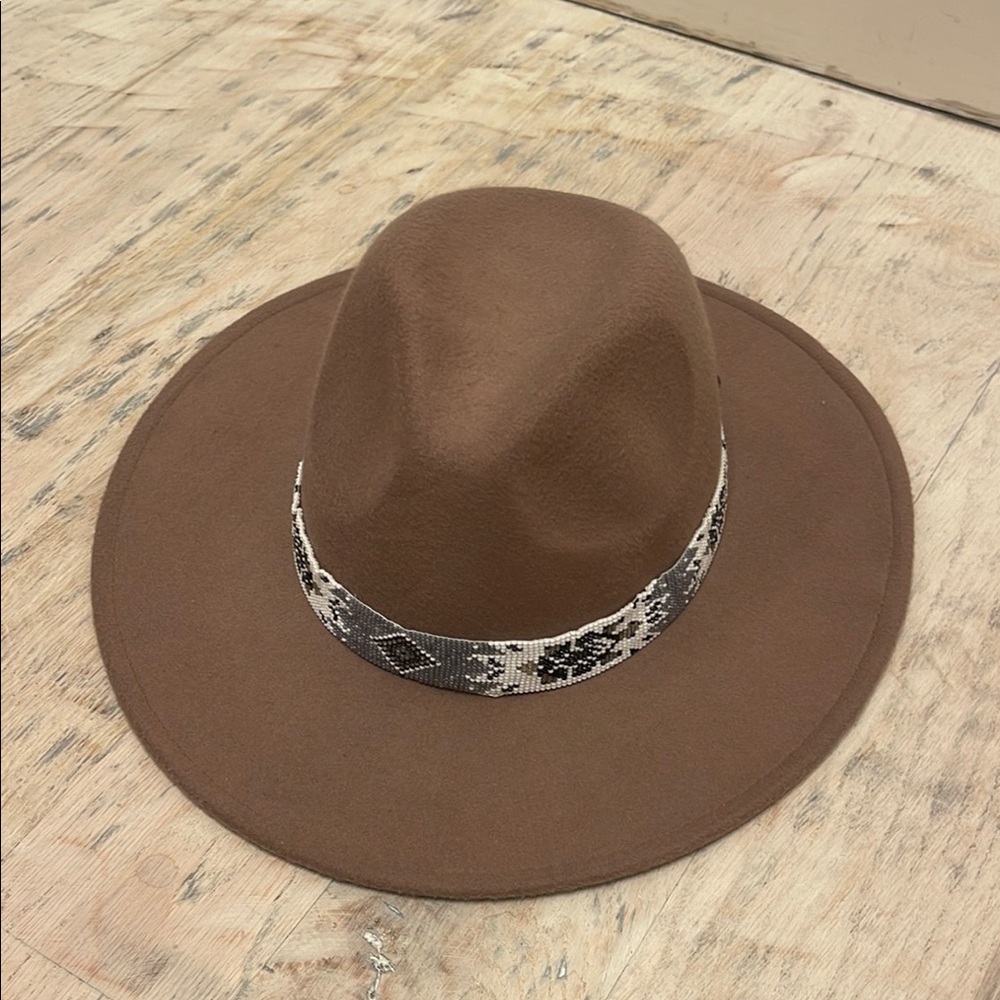 Brown Wide-Brim Hat with Snakeskin Band
